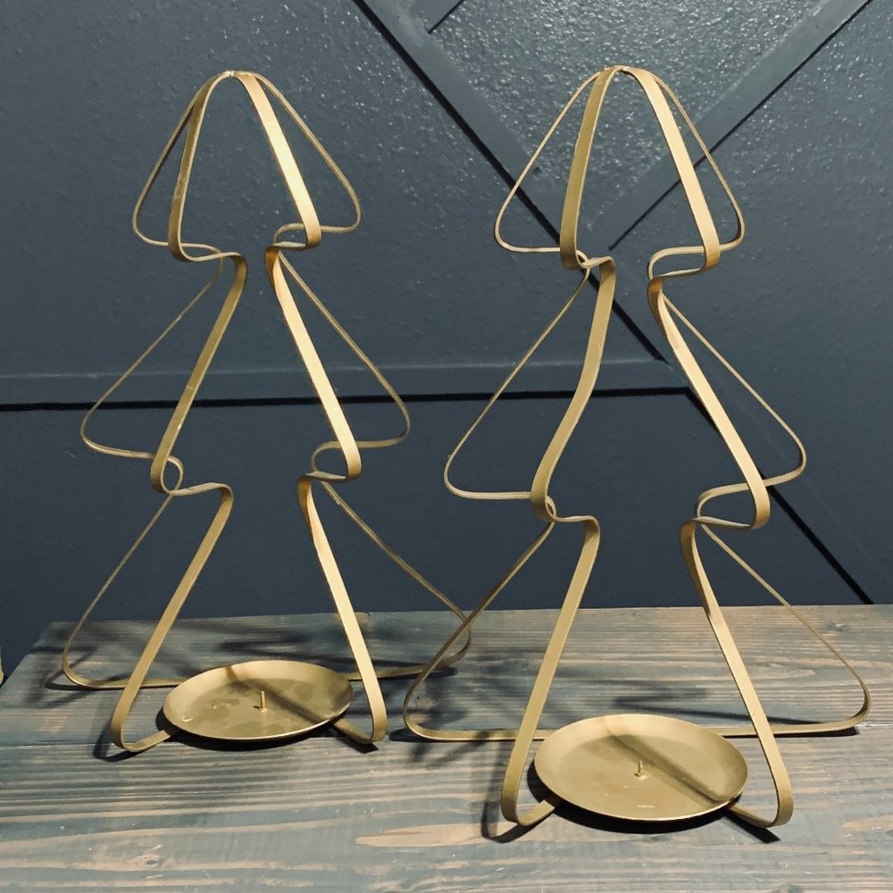 12"x17" Set of Large Gold Tree Candle Holders
